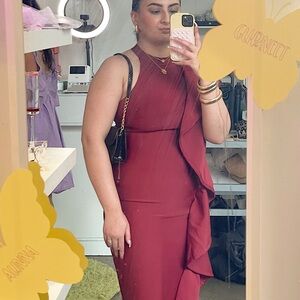 Burgundy Sleeveless Midi Bandage Dress